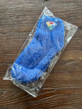 Cozy Non-Slip Blue Fuzzy Socks with Rainbow 'G' Patch